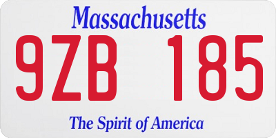 MA license plate 9ZB185