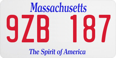 MA license plate 9ZB187
