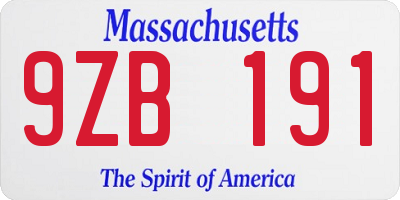 MA license plate 9ZB191