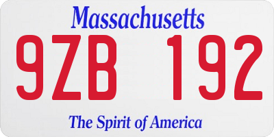MA license plate 9ZB192