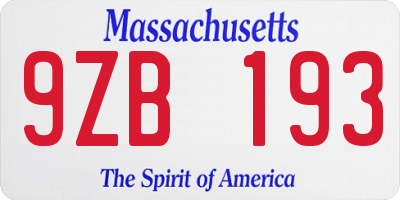 MA license plate 9ZB193