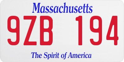 MA license plate 9ZB194