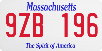 MA license plate 9ZB196