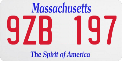 MA license plate 9ZB197