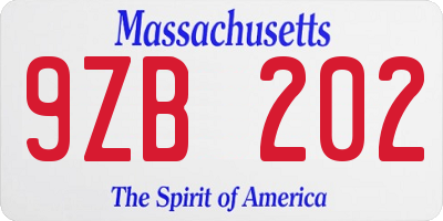 MA license plate 9ZB202