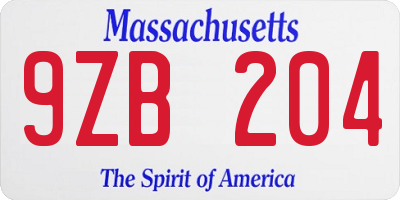 MA license plate 9ZB204
