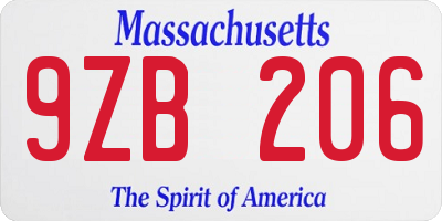 MA license plate 9ZB206