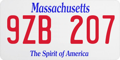 MA license plate 9ZB207