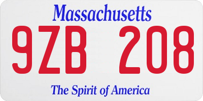 MA license plate 9ZB208