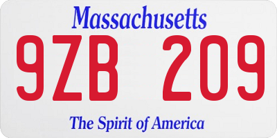 MA license plate 9ZB209