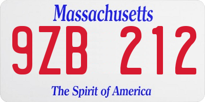 MA license plate 9ZB212