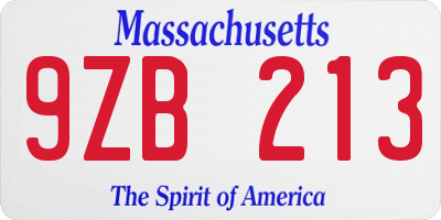 MA license plate 9ZB213