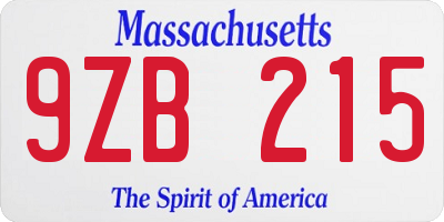MA license plate 9ZB215