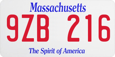 MA license plate 9ZB216
