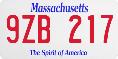 MA license plate 9ZB217