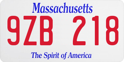 MA license plate 9ZB218