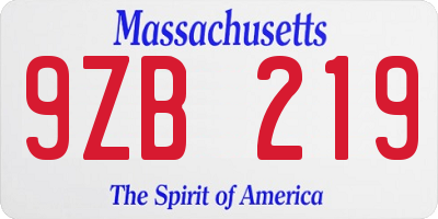 MA license plate 9ZB219