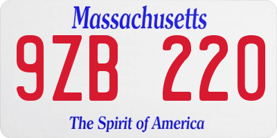 MA license plate 9ZB220