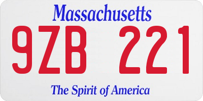 MA license plate 9ZB221