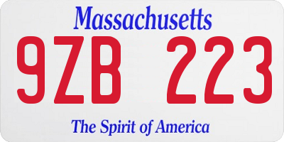 MA license plate 9ZB223