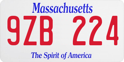 MA license plate 9ZB224