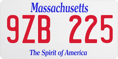 MA license plate 9ZB225