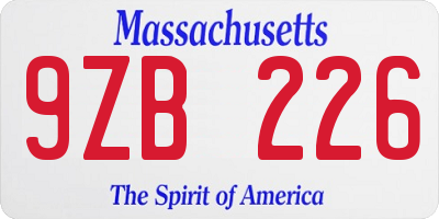 MA license plate 9ZB226