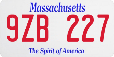 MA license plate 9ZB227
