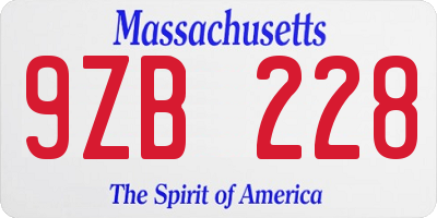 MA license plate 9ZB228