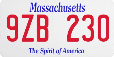 MA license plate 9ZB230