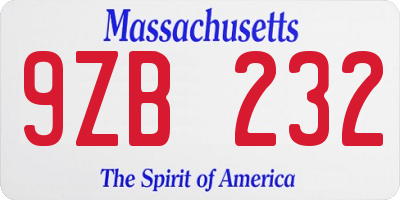 MA license plate 9ZB232