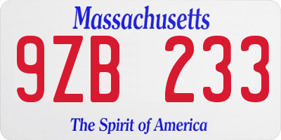 MA license plate 9ZB233