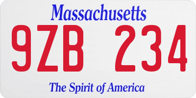 MA license plate 9ZB234