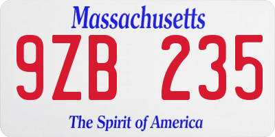 MA license plate 9ZB235