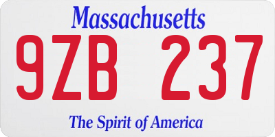 MA license plate 9ZB237