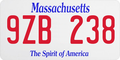 MA license plate 9ZB238