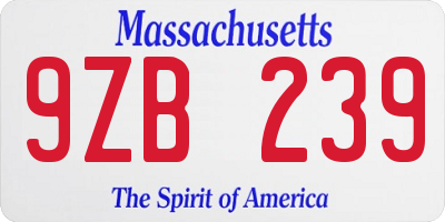 MA license plate 9ZB239