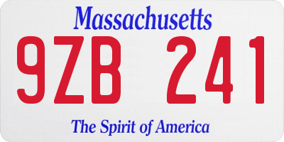 MA license plate 9ZB241