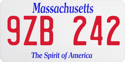 MA license plate 9ZB242