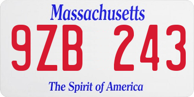 MA license plate 9ZB243