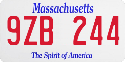 MA license plate 9ZB244