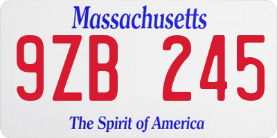 MA license plate 9ZB245