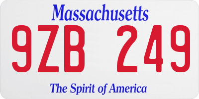 MA license plate 9ZB249