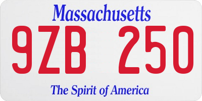 MA license plate 9ZB250
