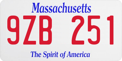 MA license plate 9ZB251