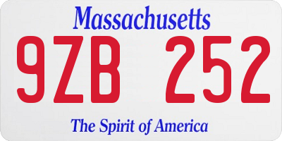 MA license plate 9ZB252