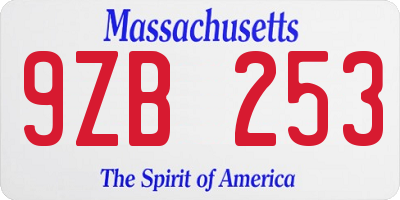 MA license plate 9ZB253