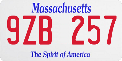 MA license plate 9ZB257