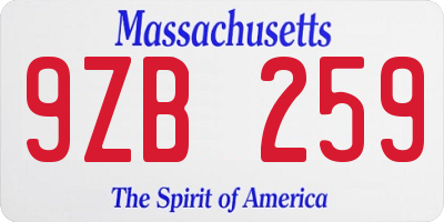 MA license plate 9ZB259