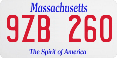 MA license plate 9ZB260